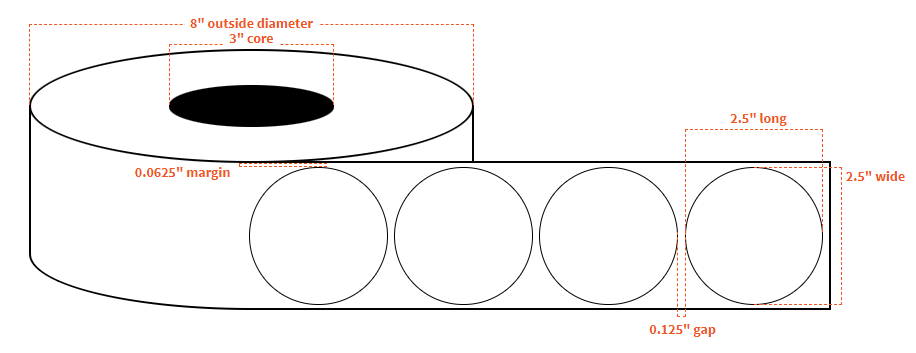 2.5" INKJET CLEAR Polypropylene  BOPP {CIRCLE} Roll Labels w/Timing Marks (3"CORE/8"OD)