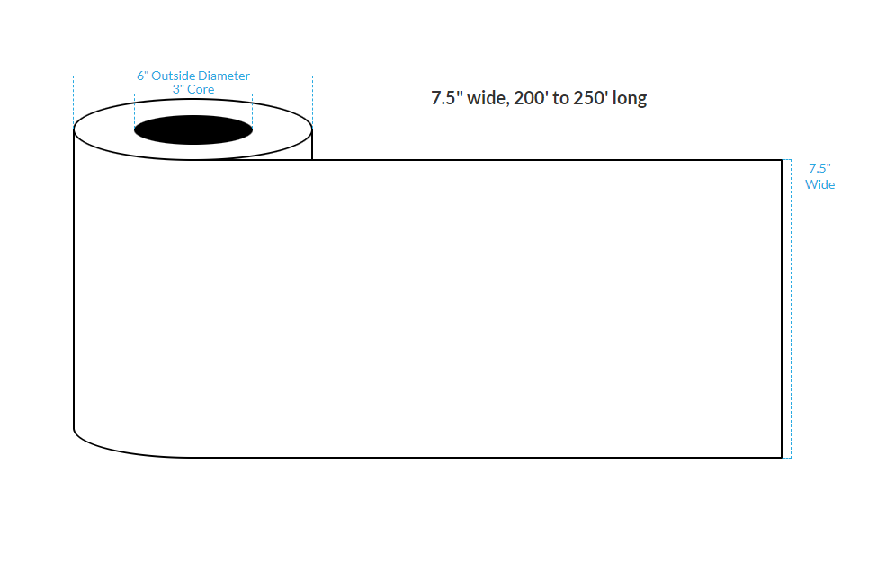 7.5" X 250' MATTE WHITE PAPER {CONTINUOUS} Roll Labels  (3"CORE/6"OD)