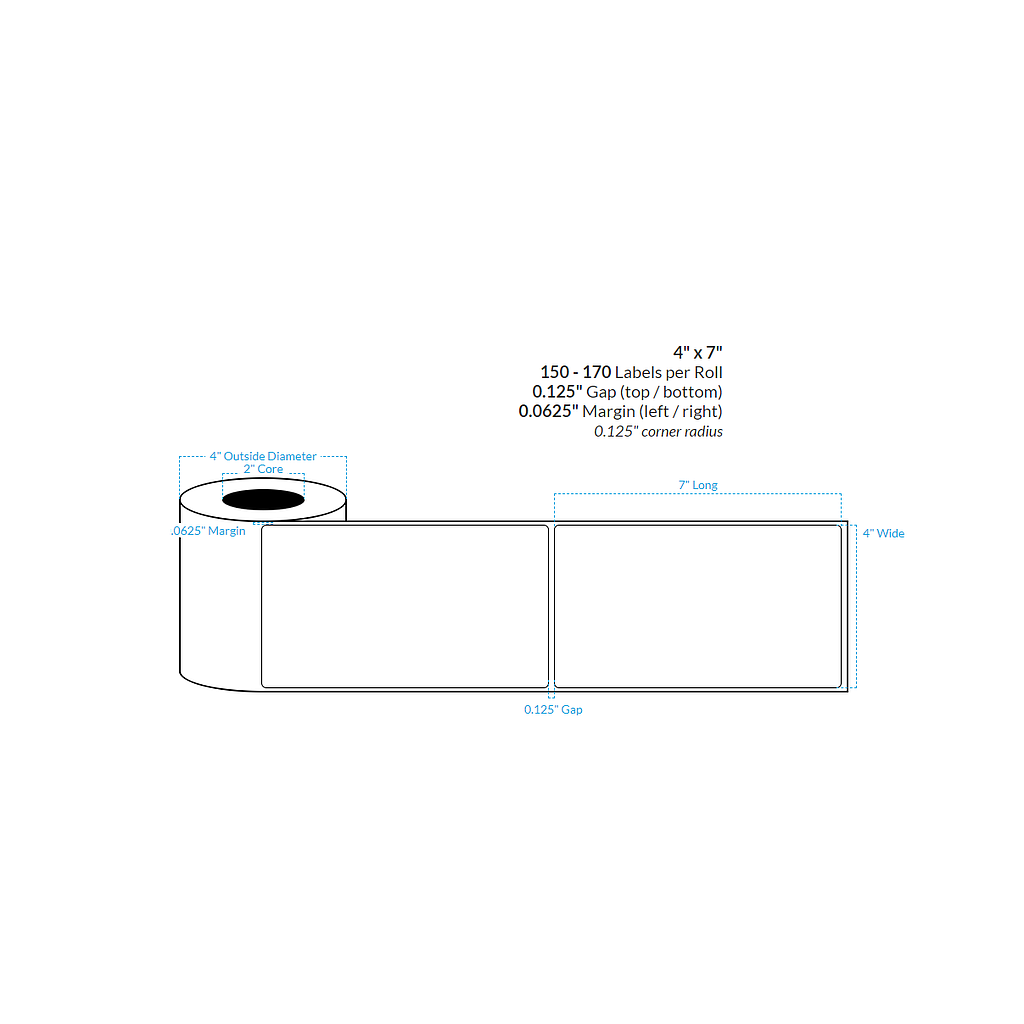 4" X 7" HIGH GLOSS WHITE PAPER {ROUNDED CORNERS} Roll Labels  (2"CORE/4"OD)