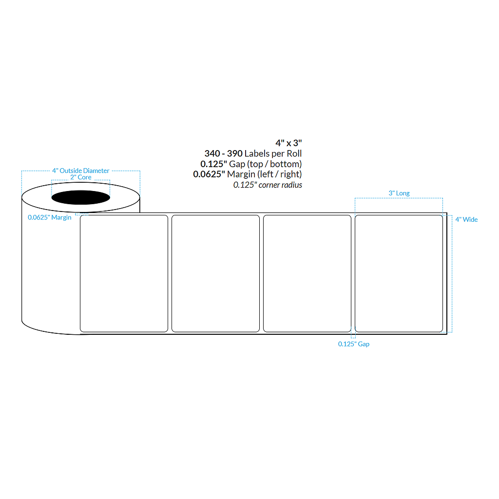 4" X 3" INKJET CLEAR Polypropylene BOPP {ROUNDED CORNERS} Roll Labels  (2"CORE/4"OD)