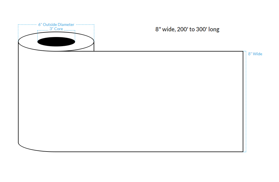 8" x 250' MATTE WHITE Polypropylene BOPP {CONTINUOUS} Roll Labels  (3"CORE/6"OD)