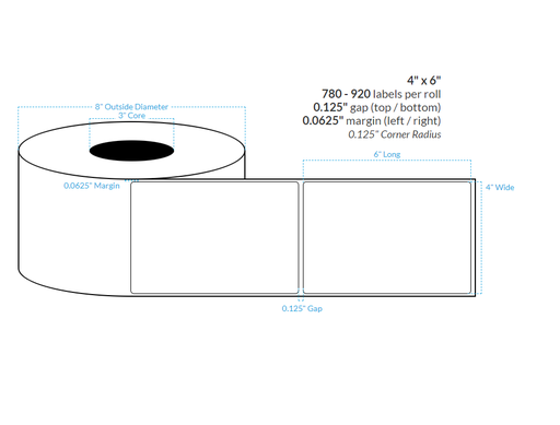 4" X 6" BIODEGRADABLE MATTE PAPER {ROUNDED CORNERS} Roll Labels  (3"CORE/8"OD)