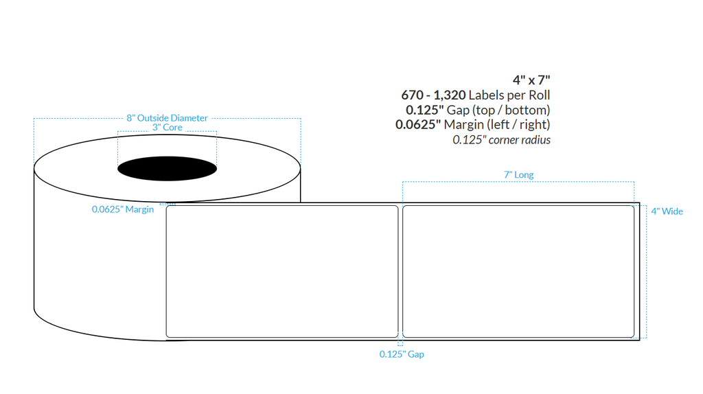 4" X 7" BIODEGRADABLE MATTE PAPER {ROUNDED CORNERS} Roll Labels  (3"CORE/8"OD)