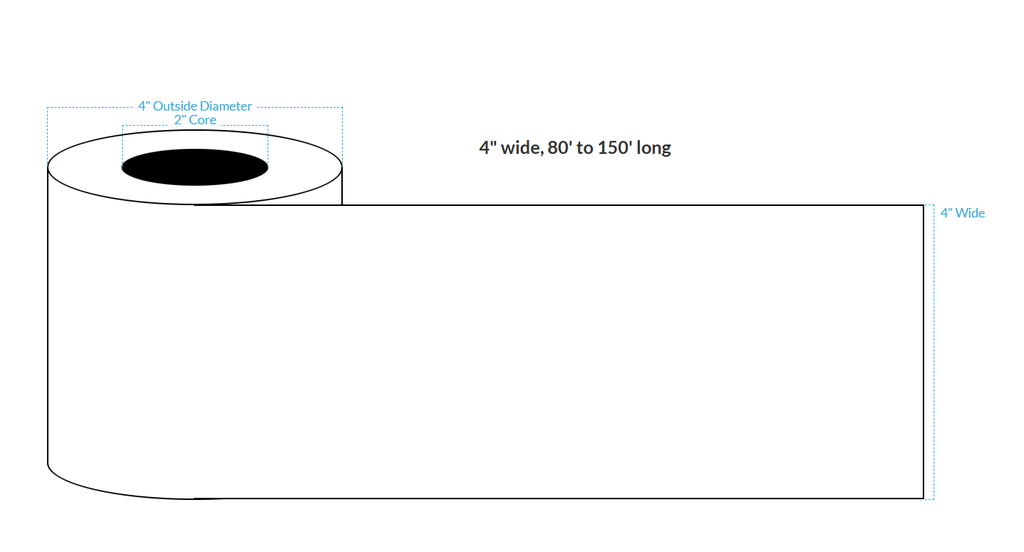 4" x 100' MATTE WHITE Polypropylene BOPP {CONTINUOUS} Roll Labels EXTREME TACK  (2"CORE/4"OD)