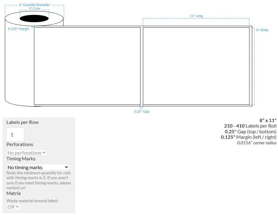 8" X 11" MATTE WHITE BOPP(BS5609 CERTIFICATION) {RECTANGLE} Roll Labels  (3"CORE/6"OD)