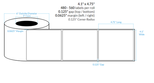 [101326-3X6-R413-117-1000000] 4.1" x 4.75" MATTE WHITE Polypropylene BOPP {ROUNDED CORNERS} Roll Labels (3"CORE/6"OD)