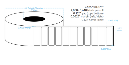 [100470-3X8-WL8-161-1000000] 2.625" X 0.875" AVON CLASSIC LINEN {ROUNDED CORNERS} Roll Labels  (3"CORE/8"OD)