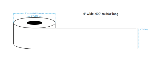 [101005-3X8-R413-182-1010000] 4" x 500' MATTE WHITE Polypropylene BOPP {CONTINUOUS} Roll Labels  (3"CORE/8"OD)