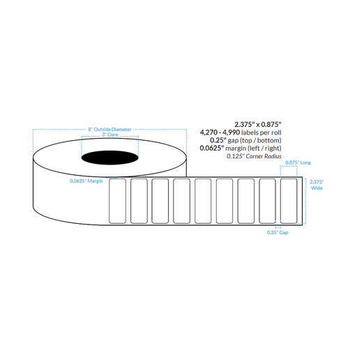 [101114-3X8-WL8-161-1000000] 2.375" x 0.875" AVON CLASSIC LINEN {ROUNDED CORNERS} Roll Labels  (3"CORE/8"OD)