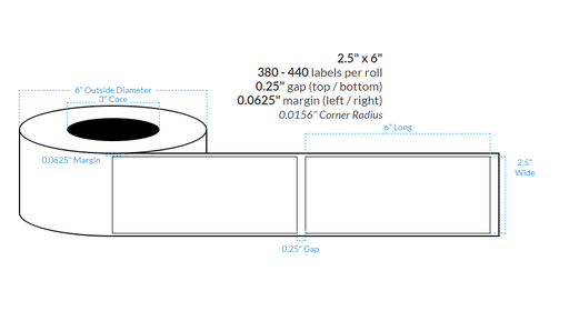 [102612-3X6-W31-151-1000000] 2.5" x 6" PREMIUM HIGH GLOSS WHITE Polypropylene BOPP {SQUARE CORNERS} Roll Labels (3"CORE/6"OD)