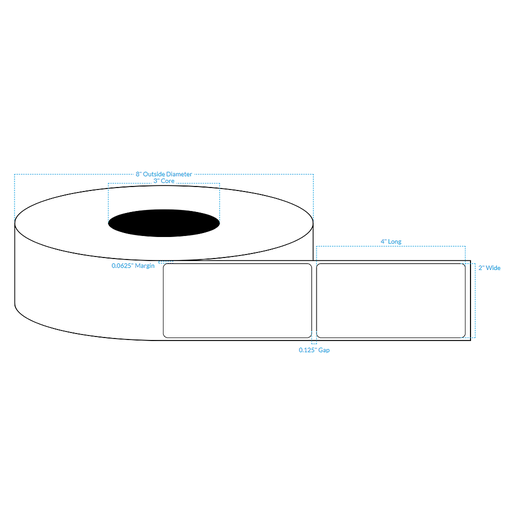 [100805-3X8-WK4-161-1000000] 4" x 2" 1 ACROSS  MATTE KIMDURA {ROUNDED CORNERS} Roll Labels  (3"CORE/8"OD)