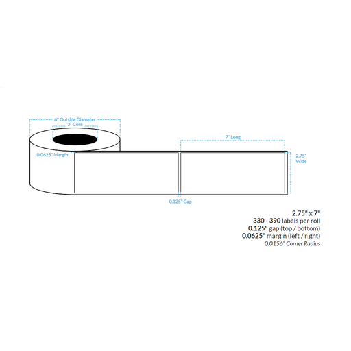 [103392-3X6-R31-162-1000000] 2.75" x 7" HIGH GLOSS WHITE Polypropylene BOPP {SQUARE CORNERS} Roll Labels (3"CORE/6"OD)