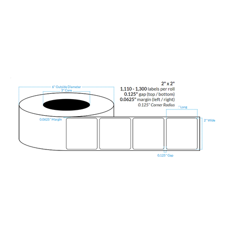 [100707-3X6-G26-162-1000000] 2" x 2" REMOVABLE HIGH GLOSS PAPER {ROUNDED CORNERS} Roll Labels  (3"CORE/6"OD)