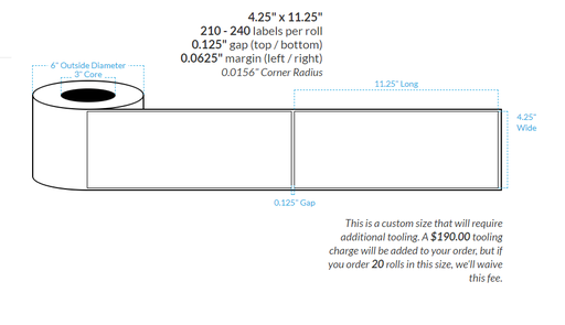 [103615-3X6-W31-151-1000000] 4.25" X 11.25" PREMIUM HIGH GLOSS WHITE Polypropylene BOPP {SQUARE CORNERS} Roll Labels  (3"CORE/6"OD)