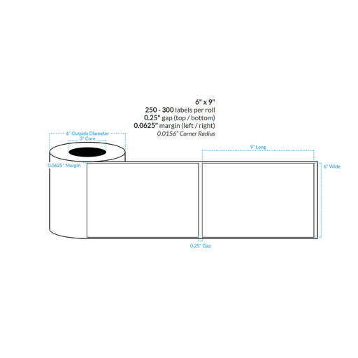 [101568-3X6-W31-151-1000000] 6" x 9" Premium HIGH GLOSS WHITE Polypropylene BOPP {SQUARE CORNERS} Roll Labels (3"CORE/6"OD)