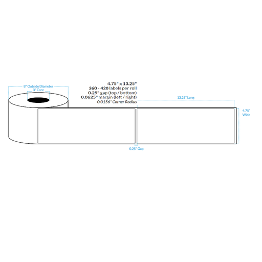 [102215-3X8-G21-110-1000000] 4.75" x 13.25" HIGH GLOSS WHITE PAPER {SQUARE CORNERS} Roll Labels (3"CORE/8"OD)