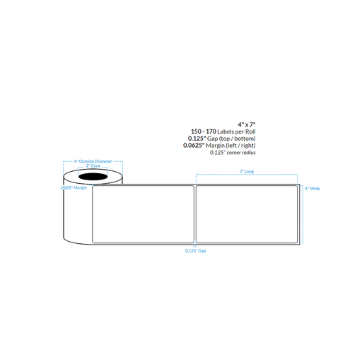 [100159-2X4-WK4-195-1000000] 4" X 7" MATTE KIMDURA {ROUNDED CORNERS} Roll Labels  (2"CORE/4"OD)