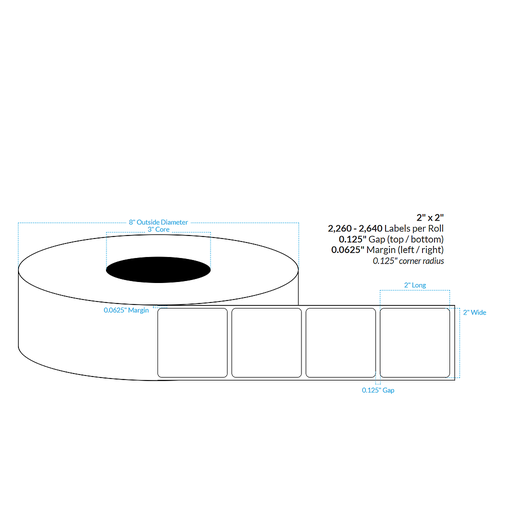 [100707-3X8-WC5-161-1100000] 2" x 2"  INKJET CLEAR Polypropylene BOPP {ROUNDED CORNERS} Roll Labels  (3"CORE/8"OD)