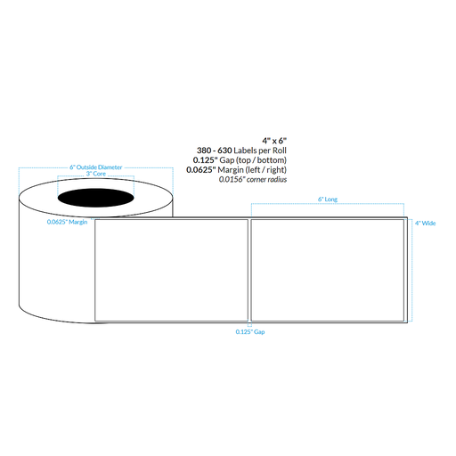 [102473-3X6-G11-151-1000000] 4" X 6" MATTE WHITE PAPER {SQUARE} Roll Labels  (3"CORE/6"OD)