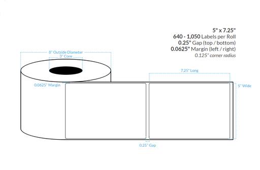 [104212-3X8-R32-110-1000000] 5" X 7.25" HIGH GLOSS Polypropylene (BOPP) {ROUNDED CORNER} (3"CORE/8"OD)