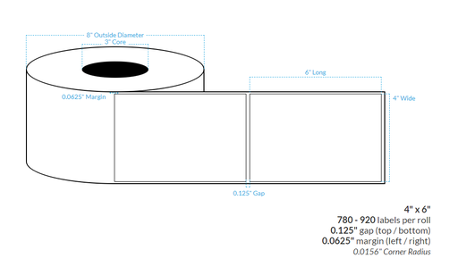 [102473-3X8-CFF6-160-1000000] 4" X 6" BIODEGRADABLE MATTE PAPER {SQUARE CORNERS} Roll Labels  (3"CORE/8"OD)