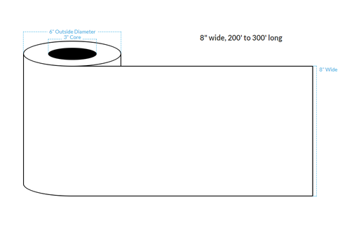 [100943-3X6-R413-149-1010000] 8" x 250' MATTE WHITE Polypropylene BOPP {CONTINUOUS} Roll Labels  (3"CORE/6"OD)