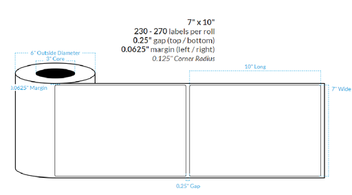 [101386-3X6-G11-149-1000000] 8.25" x 10.875" MATTE WHITE Paper {ROUNDED CORNERS} Blank Roll Labels  (3"CORE/6"OD)