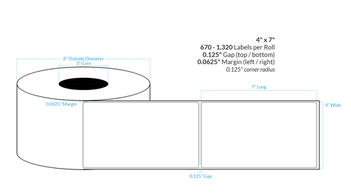 [100159-3X8-CFF6-160-1000000] 4" X 7" BIODEGRADABLE MATTE PAPER {ROUNDED CORNERS} Roll Labels  (3"CORE/8"OD)