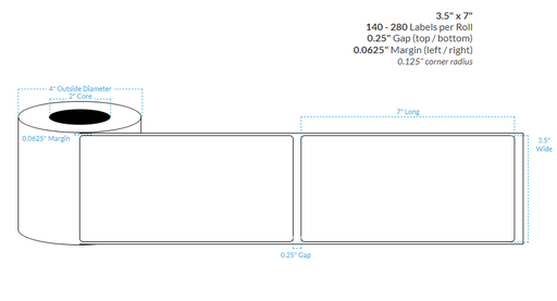 [100672-2X4-SAB-195-1000000] 3.5" x 7" SATIN Polypropylene BOPP {ROUNDED CORNERS} Roll Labels  (2"CORE/4"OD)