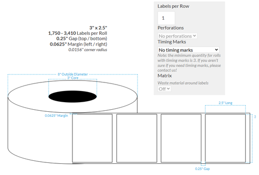 [102240-3X8-HGB-161-1000000] 3" x 2.5" HIGH GLOSS WHITE Polypropylene BOPP {SQUARE CORNERS} Roll Labels  (3"CORE/8"OD)