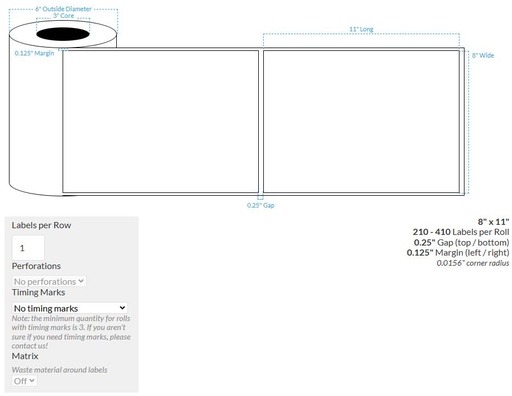 [103412-3X6-MWB5609-151-1000000] 8" X 11" MATTE WHITE BOPP(BS5609 CERTIFICATION) {RECTANGLE} Roll Labels  (3"CORE/6"OD)